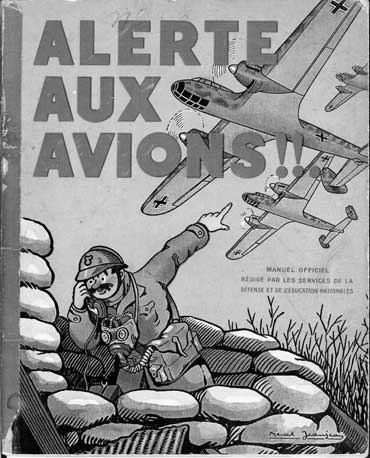 Alerte aux avions : couverture du manuel officiel des Services de la Défense et de l'Éducation Nationale