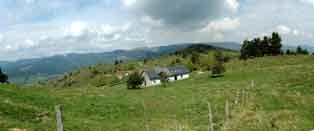 Vue, depuis le Glasborn, de la ligne de front vers la vallée de Munster et le vieil Armand