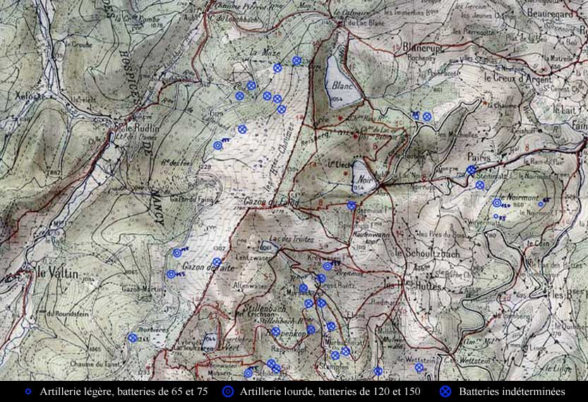 Carte des positions connues de l'artillerie établie par Daniel ROESS