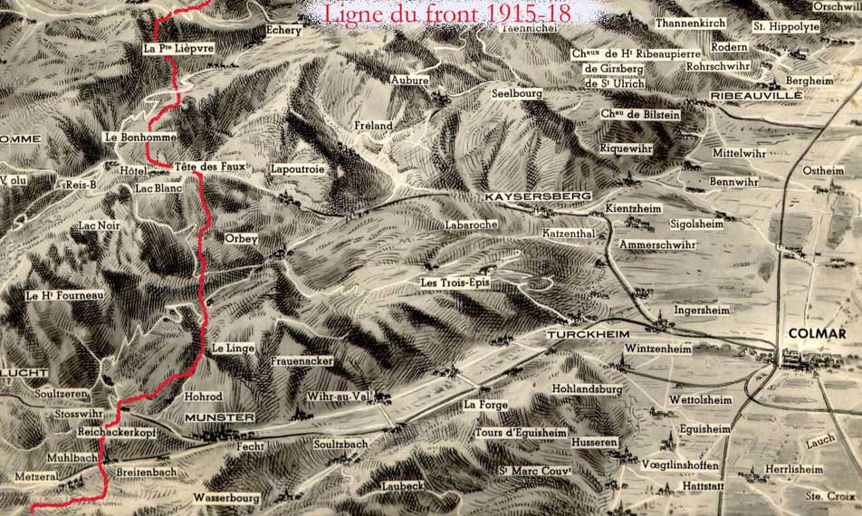 Perspective de la ligne de front du Linge entre 1915 et 1918